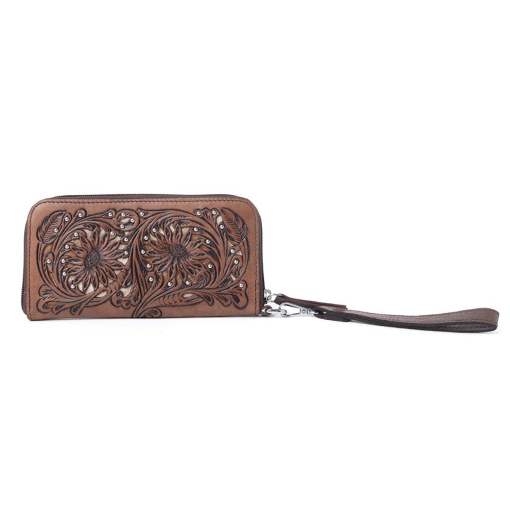 Myra Autumn Brook Handtooled Hairon Leather Women’s Wallet in Toffee Saddle