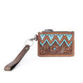 Myra Hand Hewn Western Card Holder for Women in Brown & Turquoise with handtooled detail