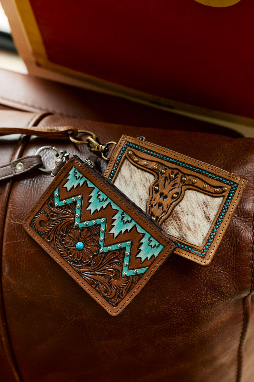 Myra Hand Hewn Western Card Holder for Women in Khaki with hairon detail