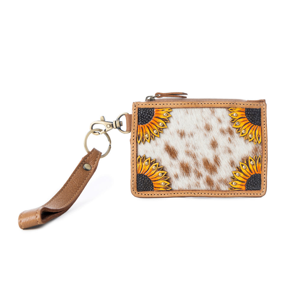 Myra Hand Hewn Western Card Holder for Women in Light Brown with handtooled detail