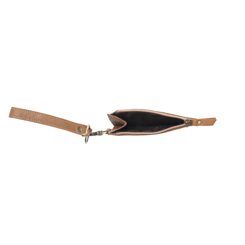 Myra Hand Hewn Western Card Holder for Women in Khaki with hairon detail