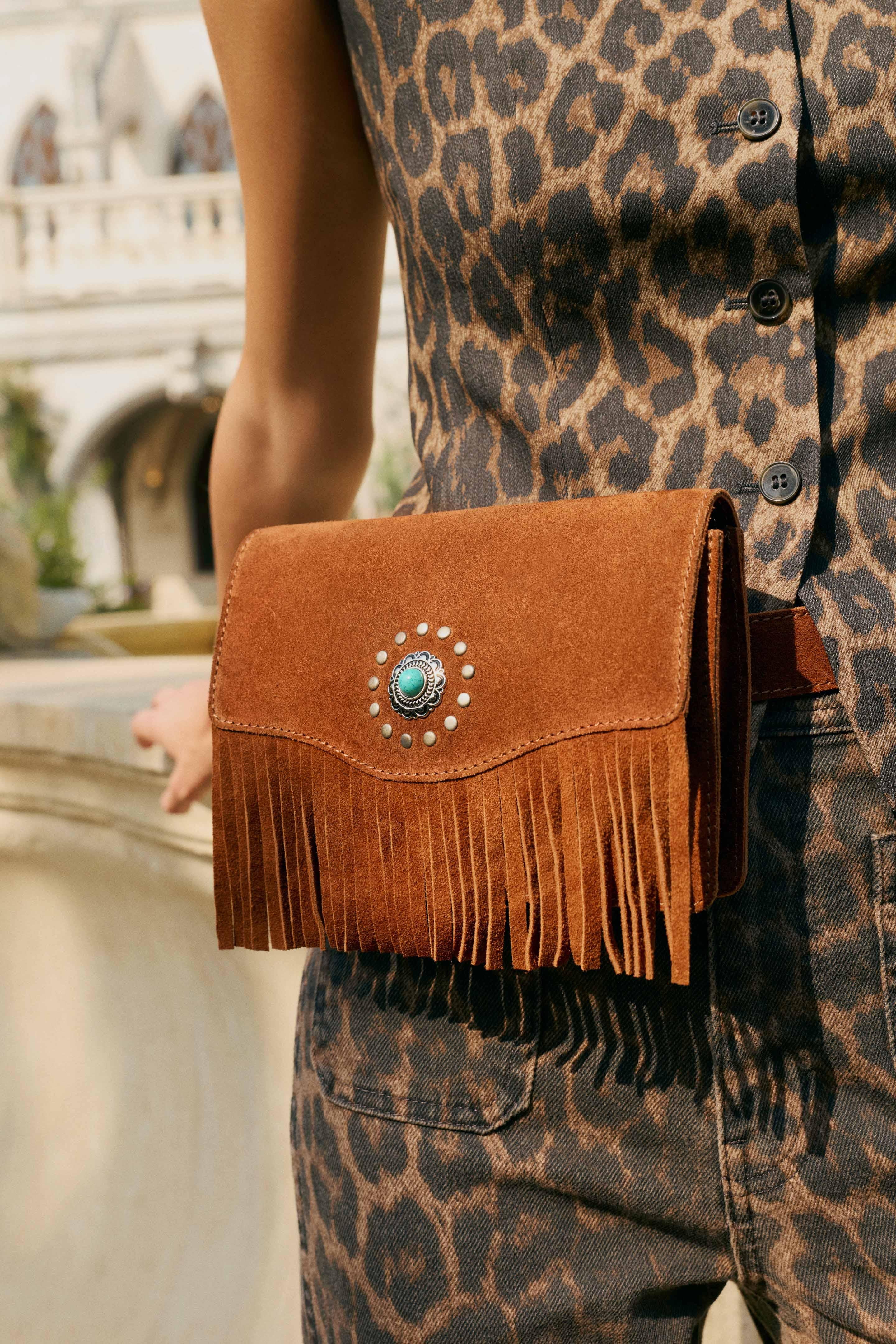 Myra Yellowstone Highland Range Suede Leather Belt Bag in Desert Tan