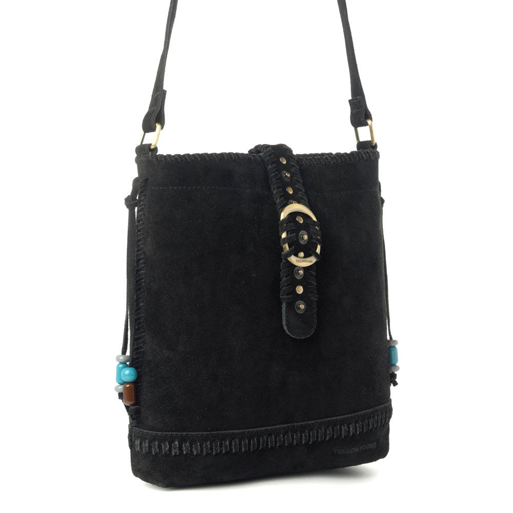 Myra Yellowstone Stonecrest Suede Leather Concealed Carry Bag in Charcoal Black