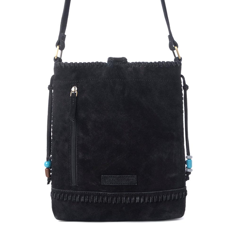 Myra Yellowstone Stonecrest Suede Leather Concealed Carry Bag in Charcoal Black