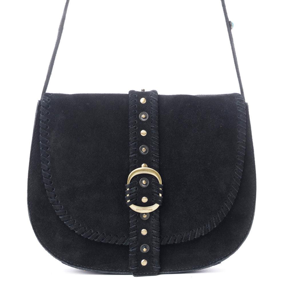 Myra Yellowstone Iron Frontier Suede Leather Bag in Jet Black