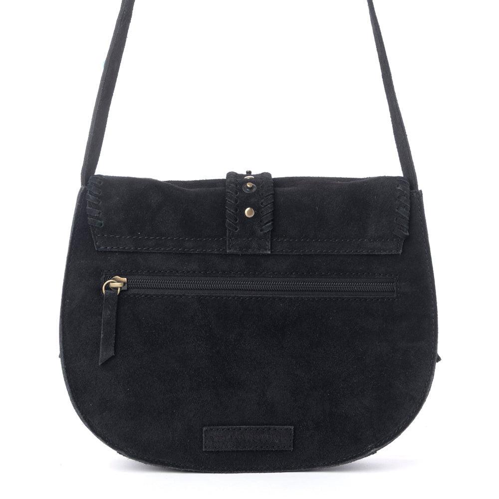 Myra Yellowstone Iron Frontier Suede Leather Bag in Jet Black