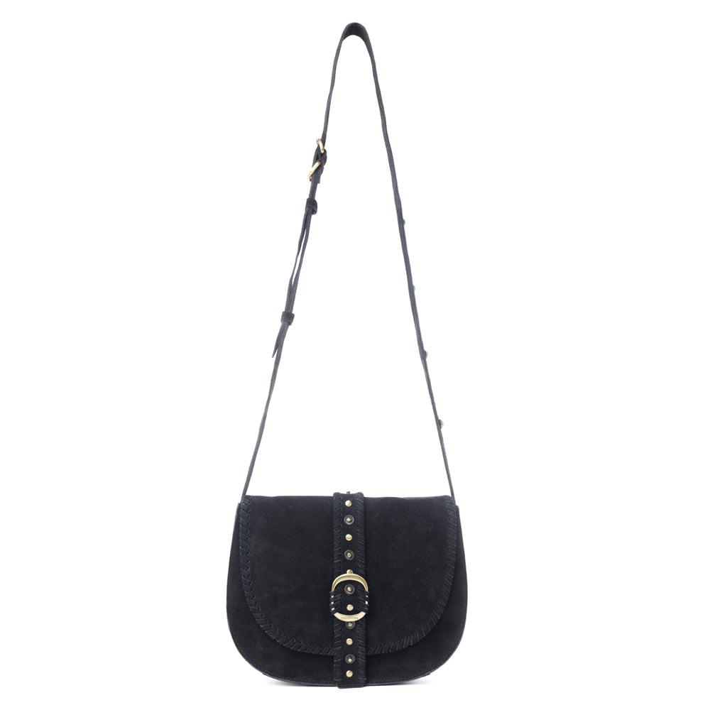 Myra Yellowstone Iron Frontier Suede Leather Bag in Jet Black