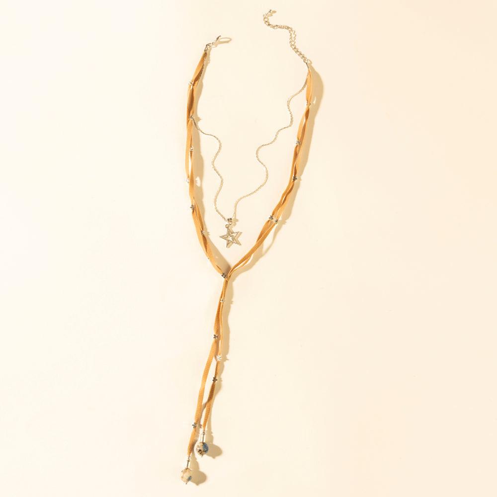 Myra Ranchlight Star Leather Necklace in Saddle Tan