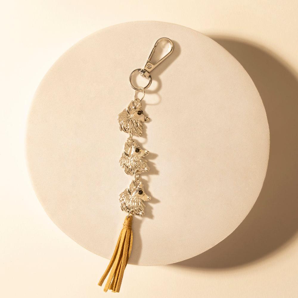 Myra Rangefeather Fringe Keychain in Saddle Tan