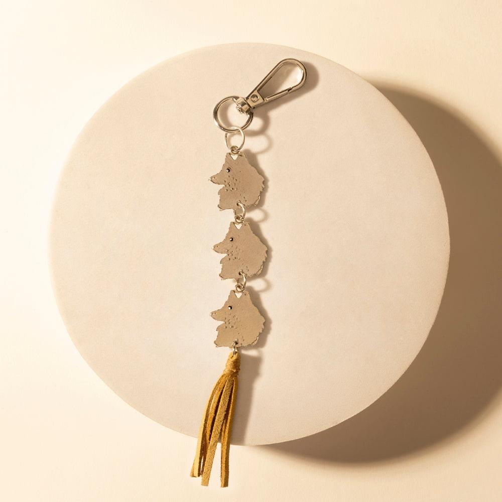 Myra Rangefeather Fringe Keychain in Saddle Tan