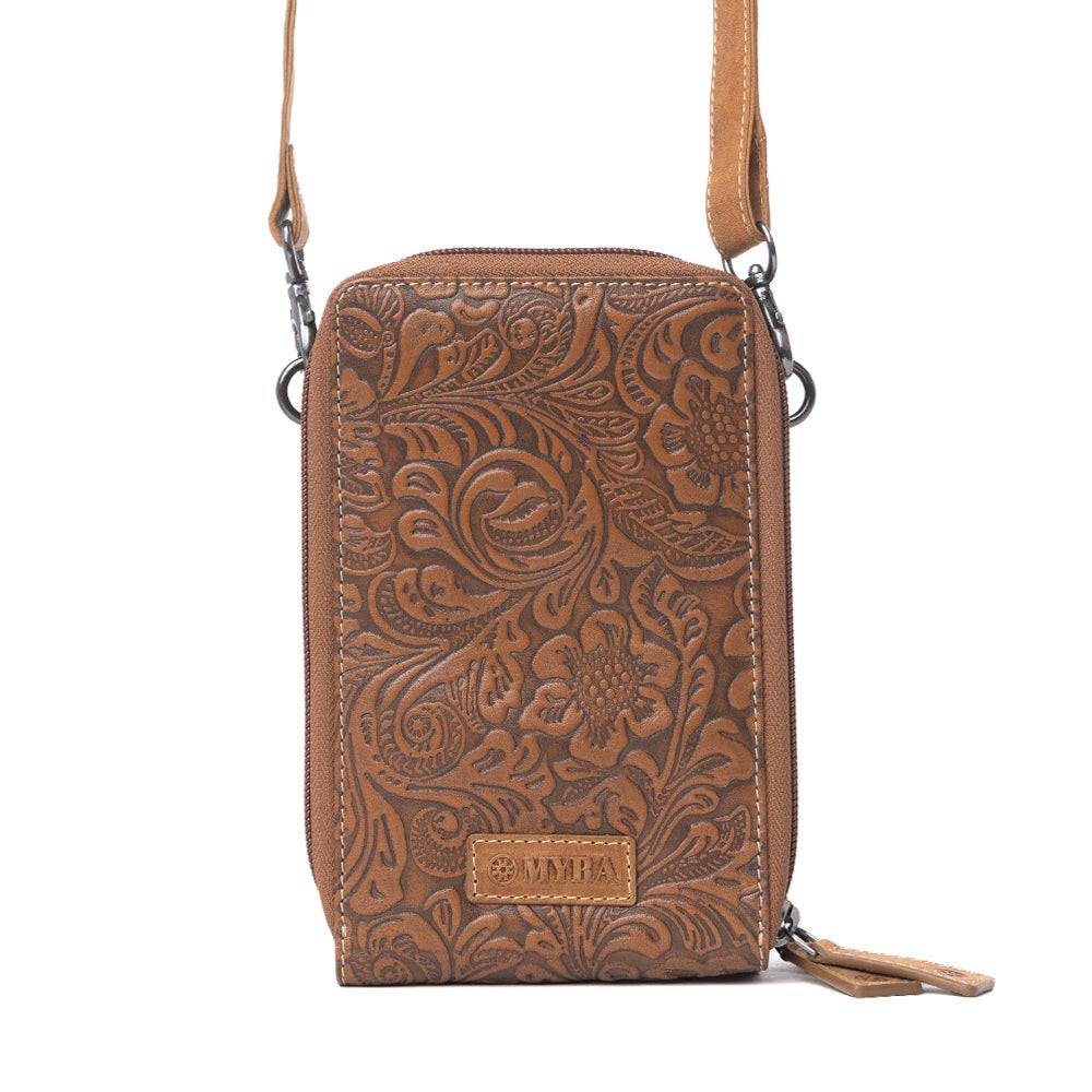 Myra Rustler Ridge Embossed Leather Hairon Sling Bag in Sandstone Cream