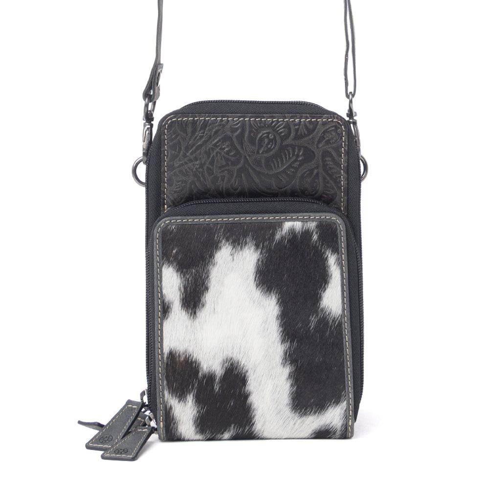 Myra Rustler Ridge Embossed Leather Hairon Sling Bag in Slate Smoke