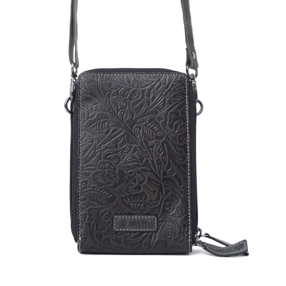 Myra Rustler Ridge Embossed Leather Hairon Sling Bag in Slate Smoke