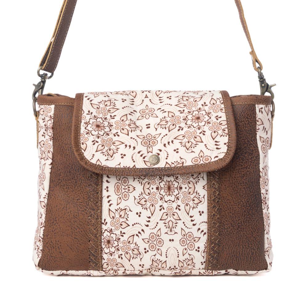 Myra Oakline Cotton & Leather Shoulder Bag in Mocha Beige