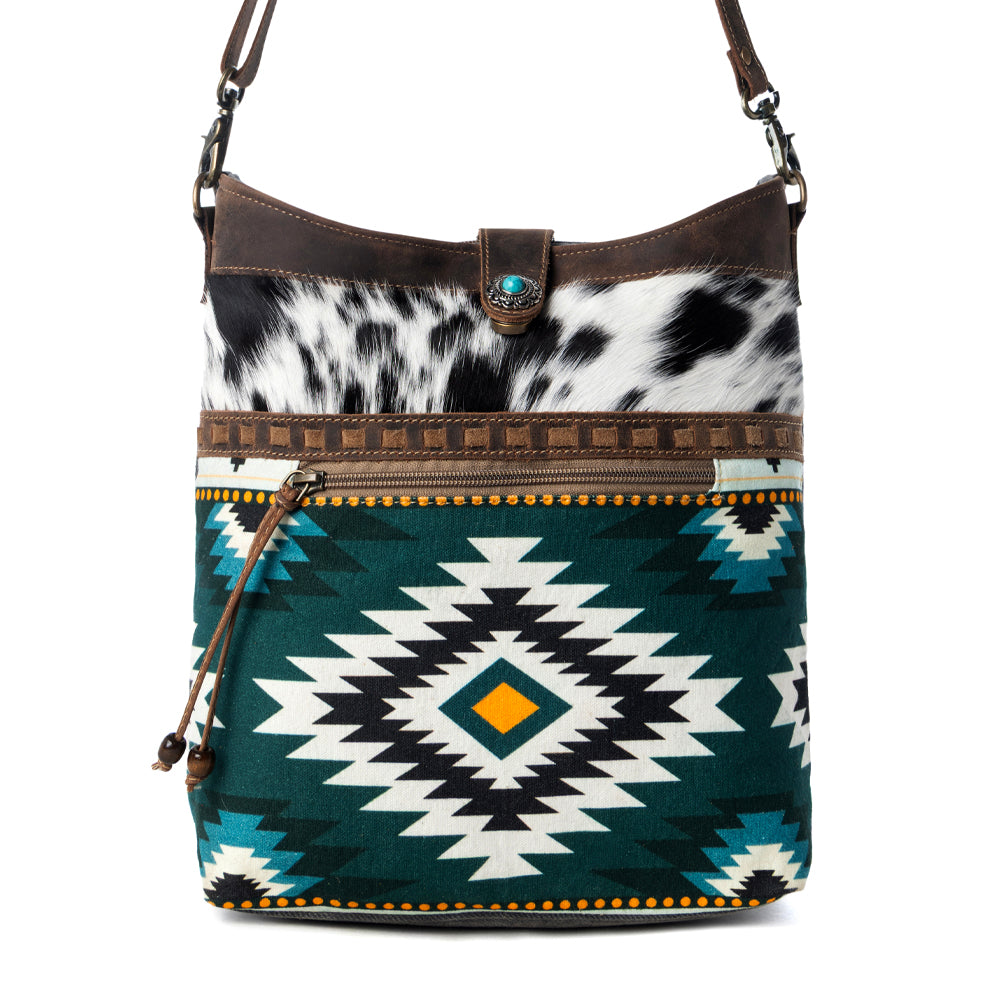 Myra Wovenstone Western shoulder Bag for Women in green with Aztec detail