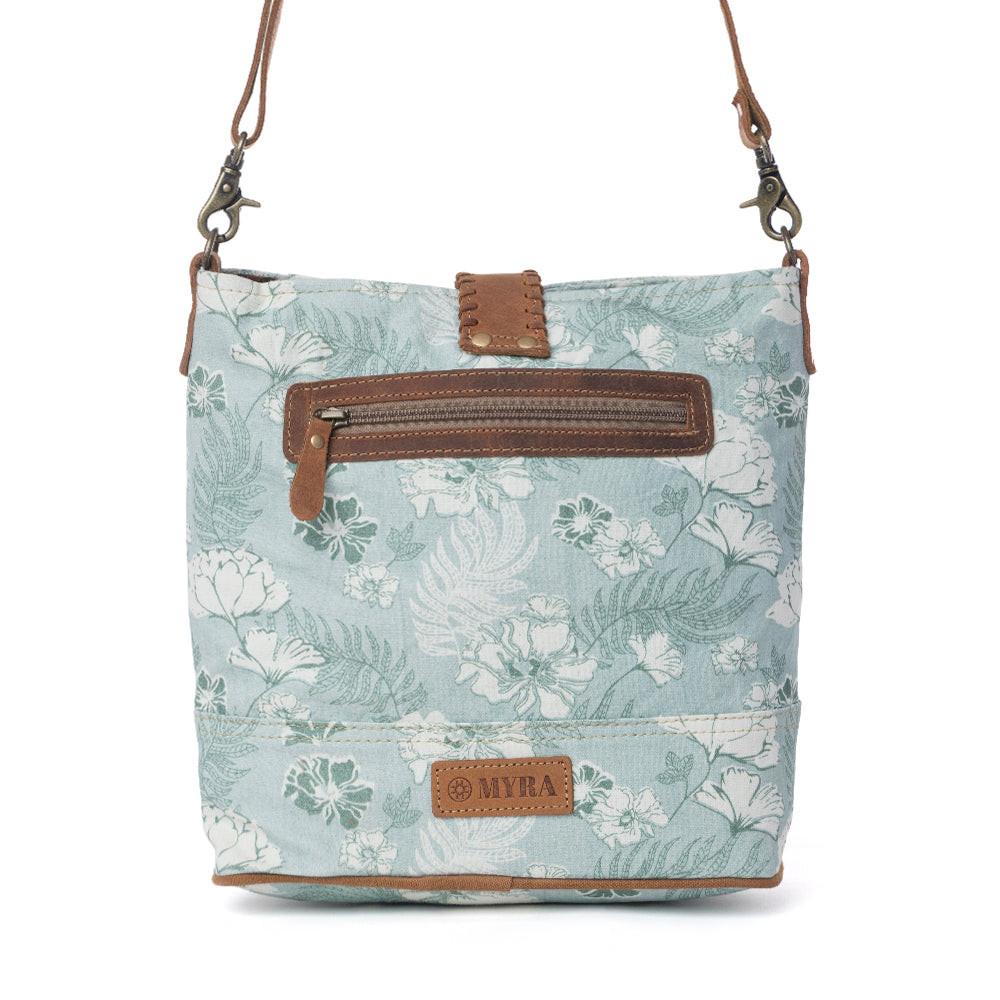 Myra Sagefield Cotton & Leather Shoulder Bag in Mint Brown