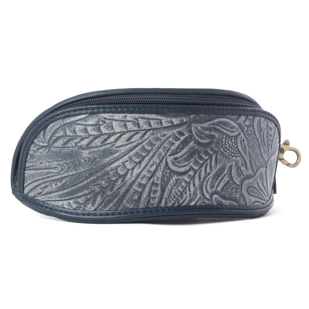 Myra Silver Creek Embossed Leather Sunglass Case in Midnight Steel