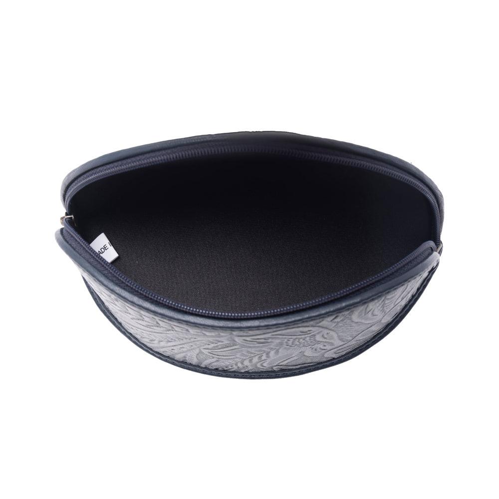 Myra Silver Creek Embossed Leather Sunglass Case in Midnight Steel