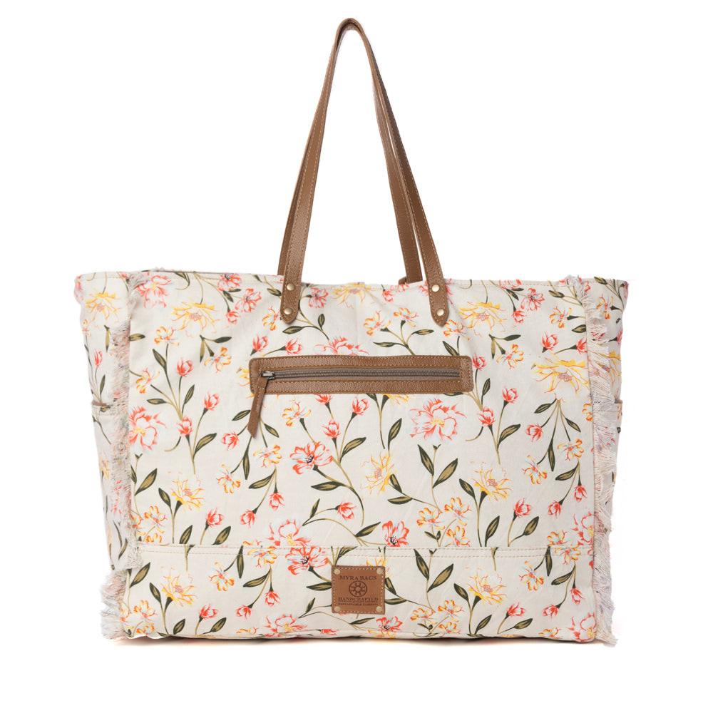 Myra Brookside Cotton & Leather Weekender Bag in Blush Cream