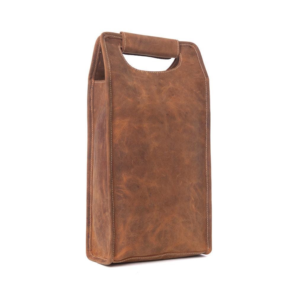 Myra Cypress Field Hairon Leather Wine Bottle Holder in Shadow Cream Chestnut Brown