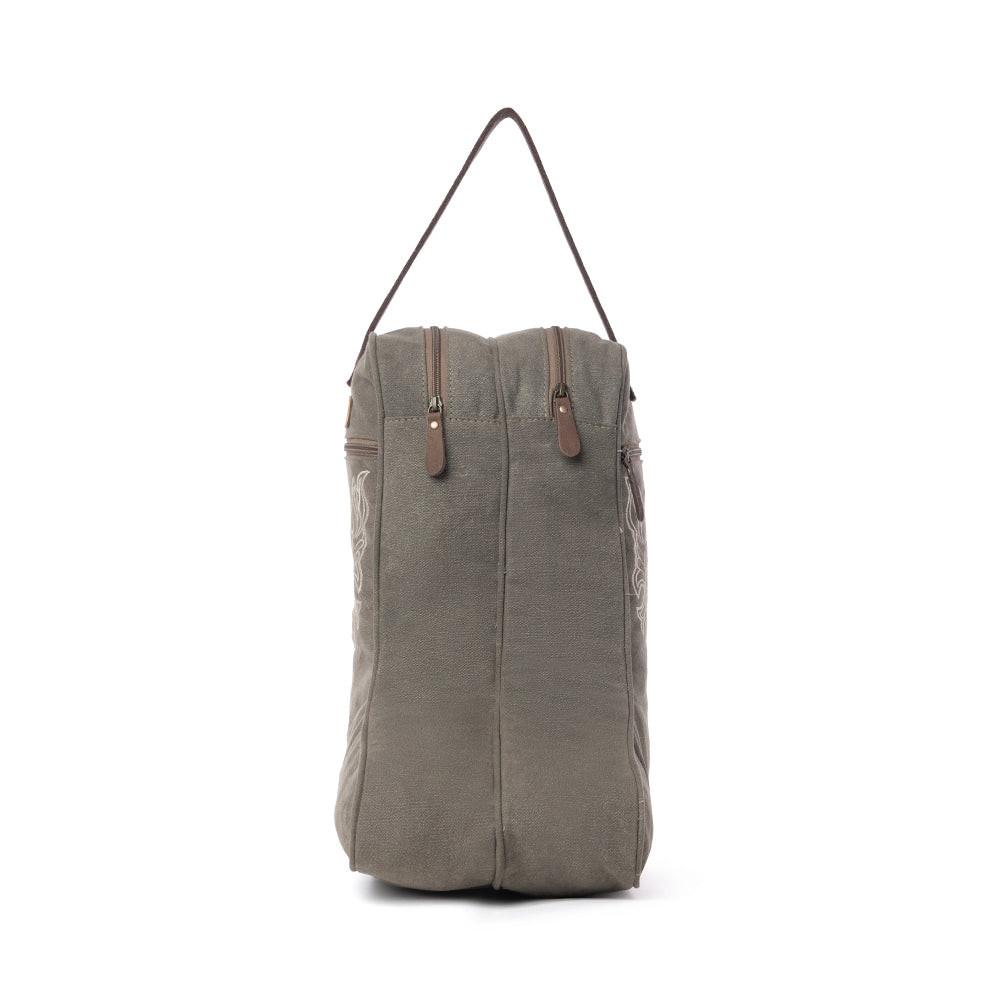 Myra Sunstone Cotton & Leather Boot Bag in Clay Fern