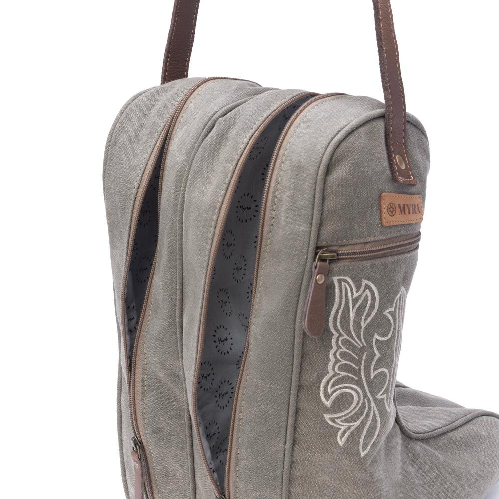 Myra Sunstone Cotton & Leather Boot Bag in Clay Fern
