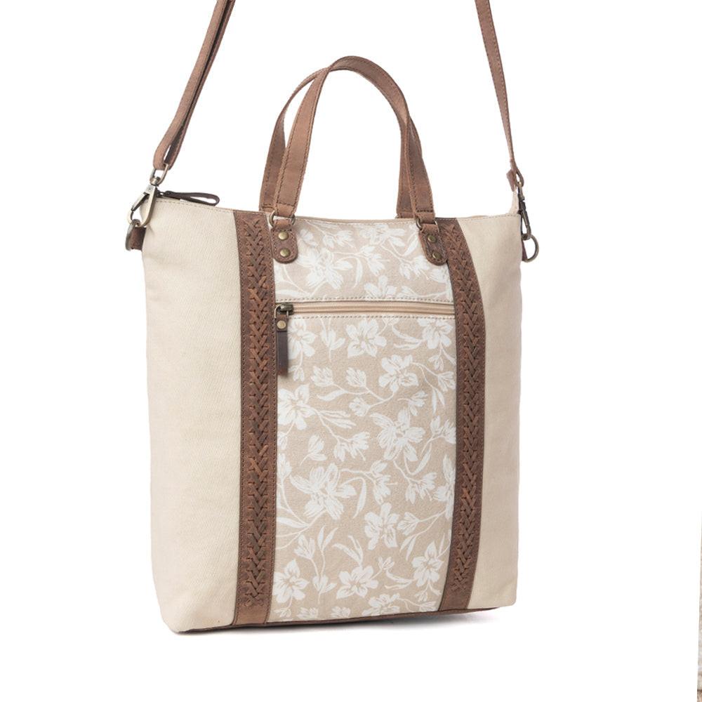 Myra Sunfield Haven Cotton & Leather Tote Bag in Timber Cream