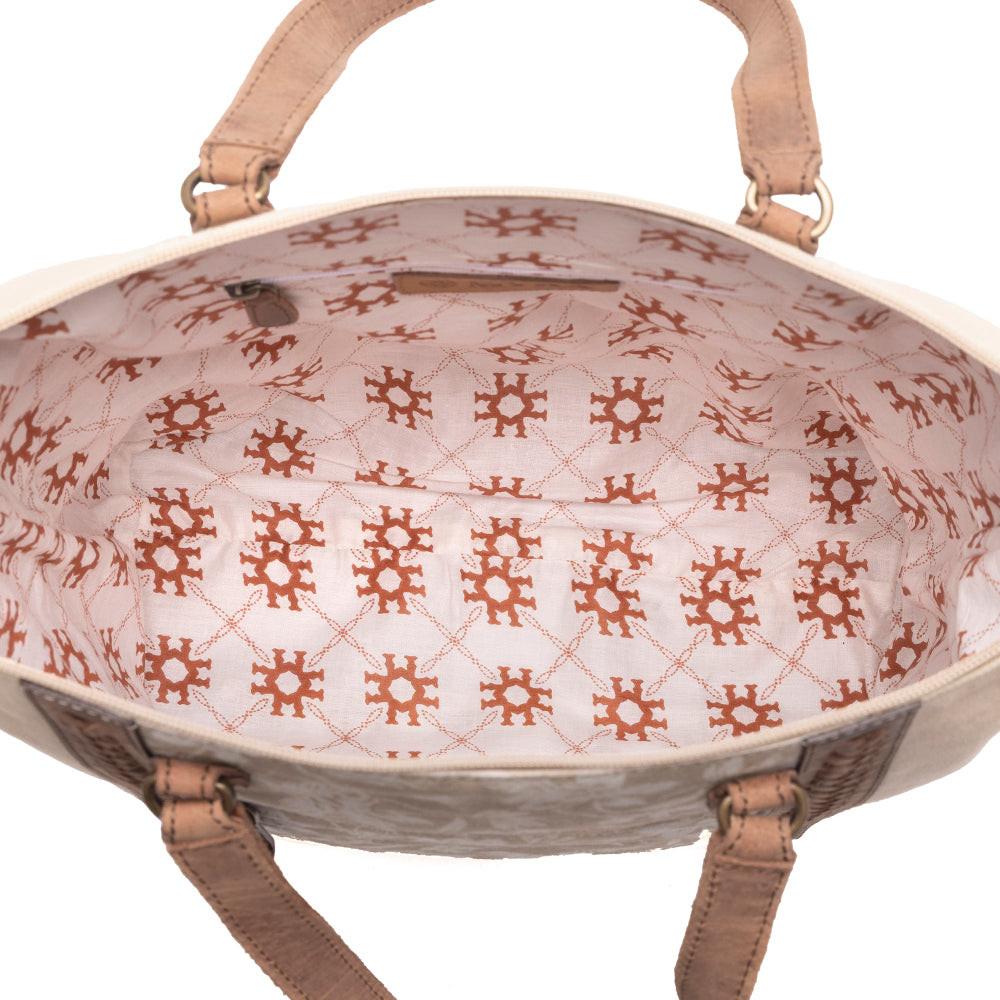 Myra Sunfield Haven Cotton & Leather Tote Bag in Timber Cream