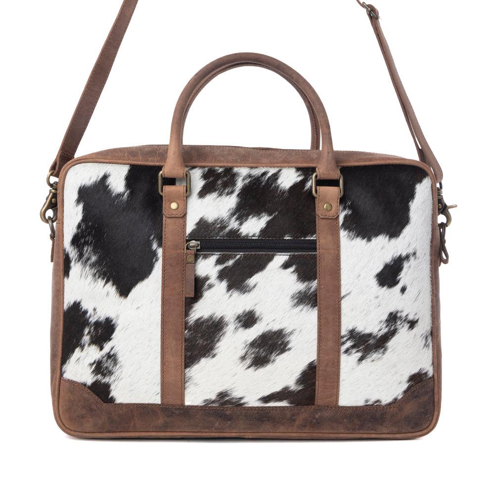 Myra Ironpeak Hairon Leather Laptop Bag in Coal Snow