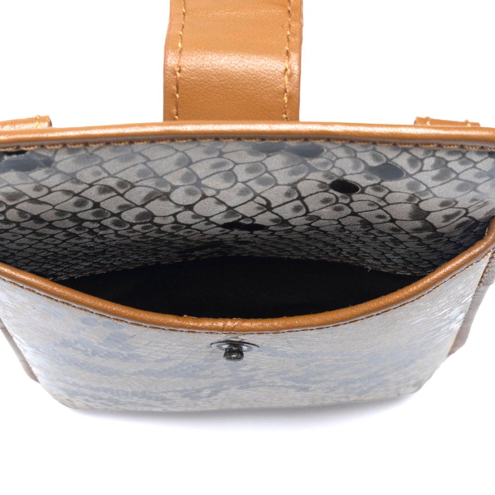 Myra Cedar Snake Print Leather Cell Phone Holder in Ebony Cream