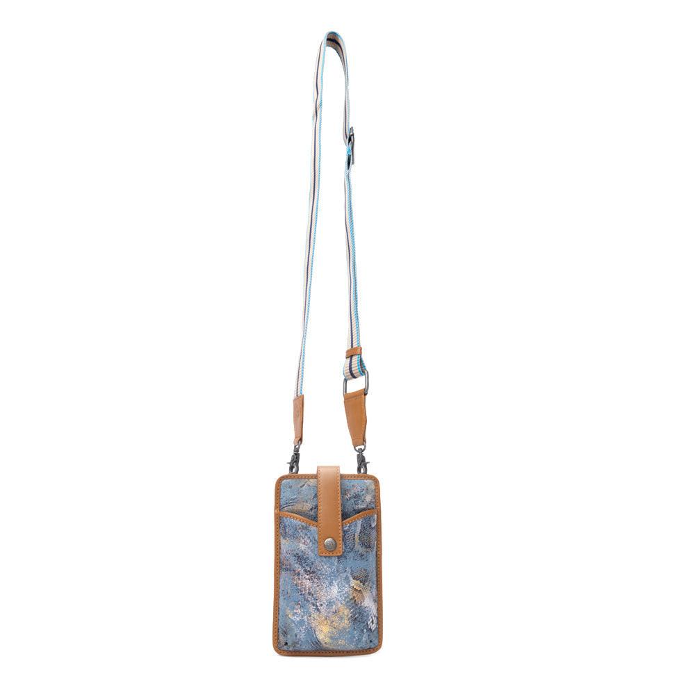 Myra Cedar Snake Print Leather Cell Phone Holder in Turquoise Sand