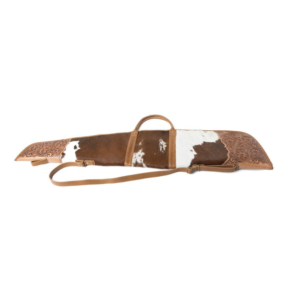 Myra Redstone Divide Handtooled Hairon Leather Gun Case in Mocha Brown