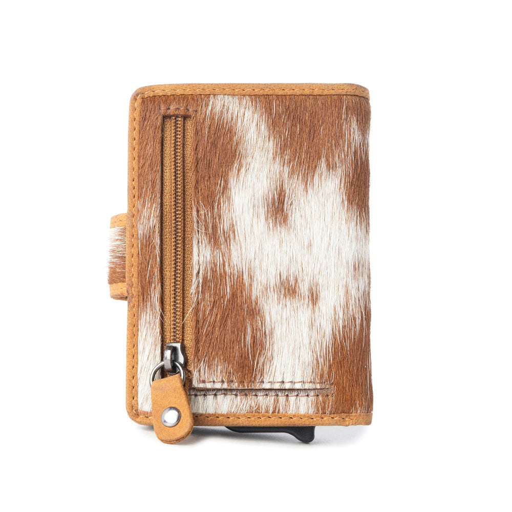 Myra Dune Star Hairon Leather Credit Card Holder in Brown & White