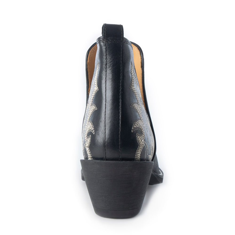Myra Tempest Embroidered Cowgirl Booties in Onyx for Women in Genuine Leather with Snip Toe