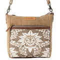 Myra Crestbloom Vintage Crossbody Bag for Women in olive with print detail