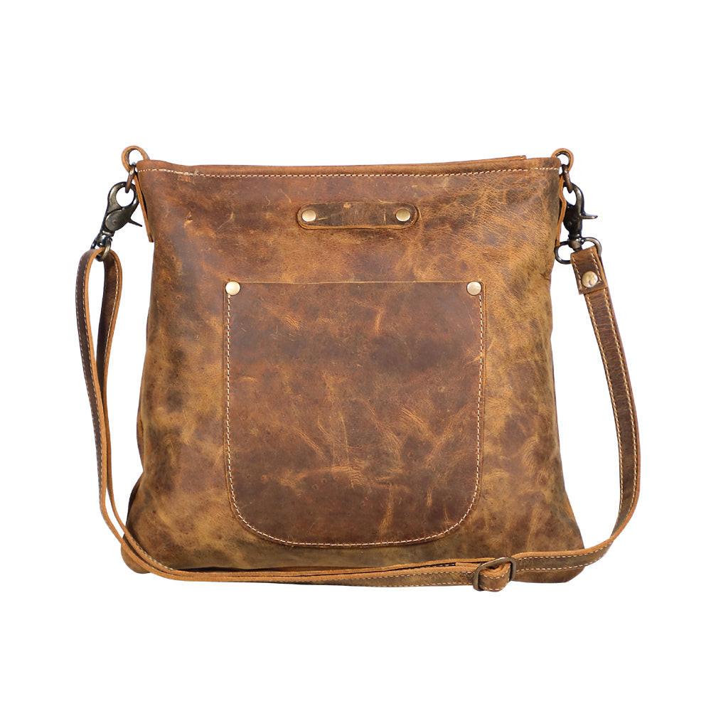Myra Beast Leather Messenger Bag for Women Distressed Brown Full-Grain Leather with Adjustable Strap and Front Pocket