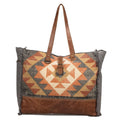 Myra Cosmopolitan Weekender Tote Bag Fringed Edges, Aztec Print Design with Buckle Flap Closure for Travel