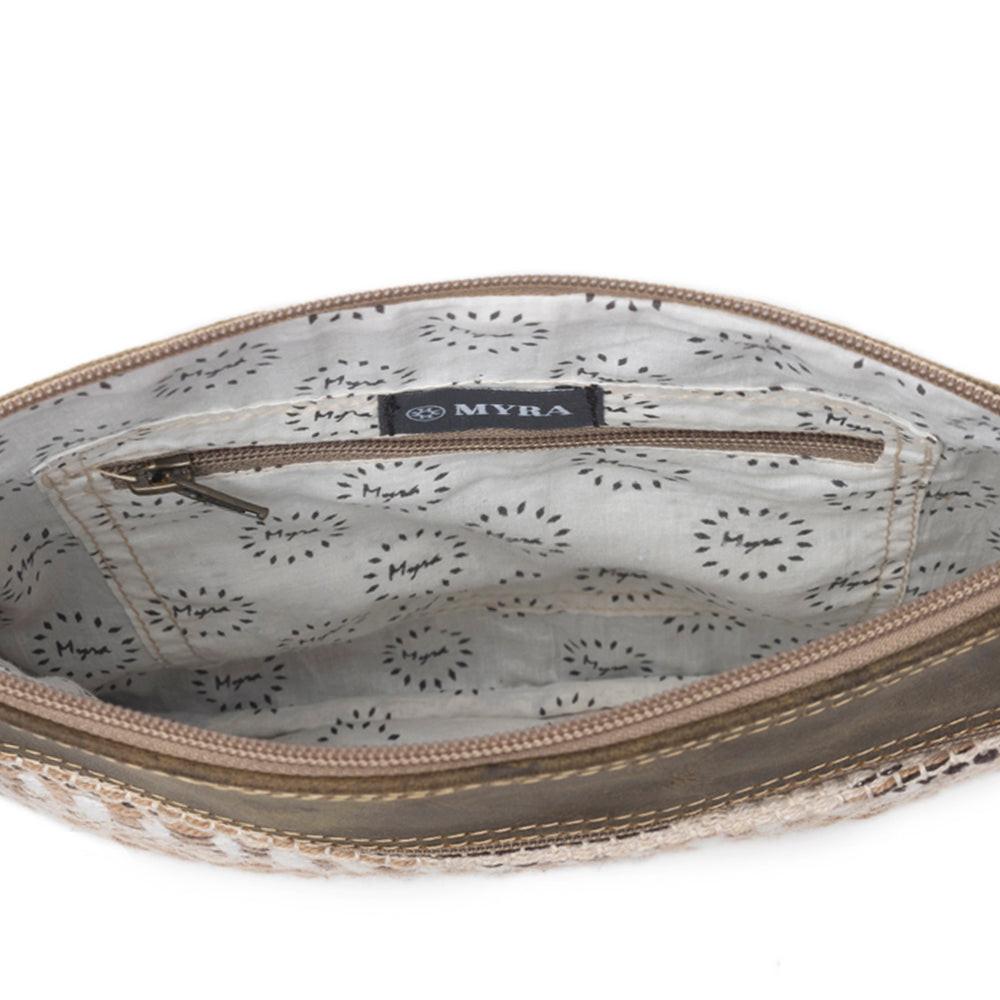 Myra Contentent Aztec Sling Bag for Women – Patterned Canvas, Brown Leather Trim, Crossbody for Everyday Western Look