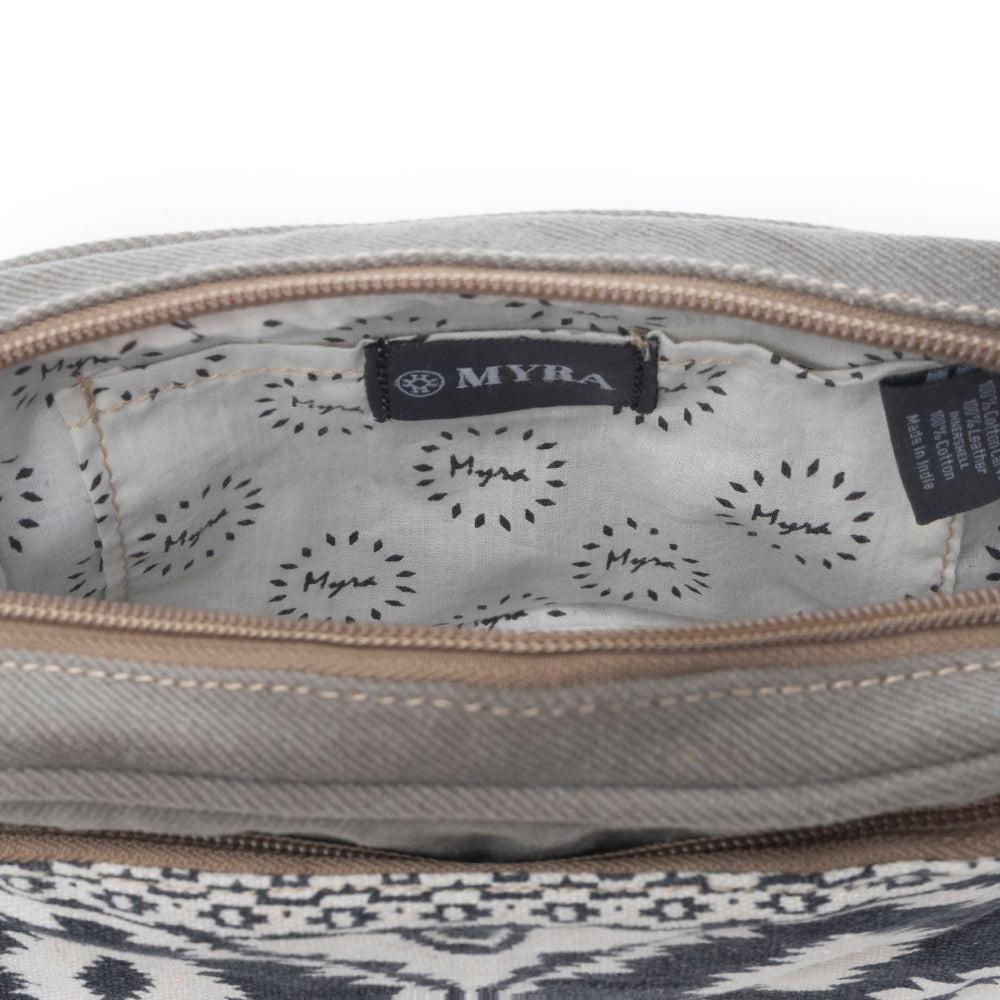 Myra Temptation Tribal Pattern Small Crossbody Bag for Women â€“ Geometric Canvas Front, Adjustable Leather Strap for Everyday Western Style