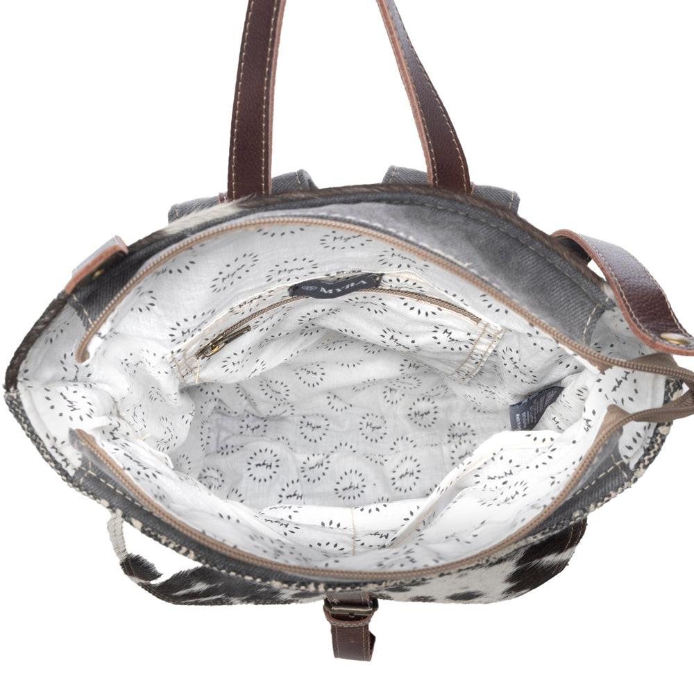 Myra Vibe with Me Hairon Canvas Backpack for Women Mandala Print, Leather Straps for Boho Travel & Western Day Trips
