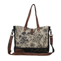 Myra Mystique Canvas Leather Messenger Bag - Dual Strap Floral Satchel with Vintage Print and Adjustable Crossbody Design