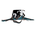 Myra Cobal Blue Concealed Carry Bag Hair-On Leather Crossbody with Embossed Turquoise Panel and Fringe Detailing
