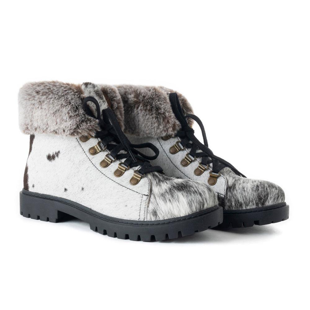Myra Turbulent Hairon Leather Boots for Women – Fur Lining, Rugged Sole with Stylish Lace-Up Design for Winter Escapes
