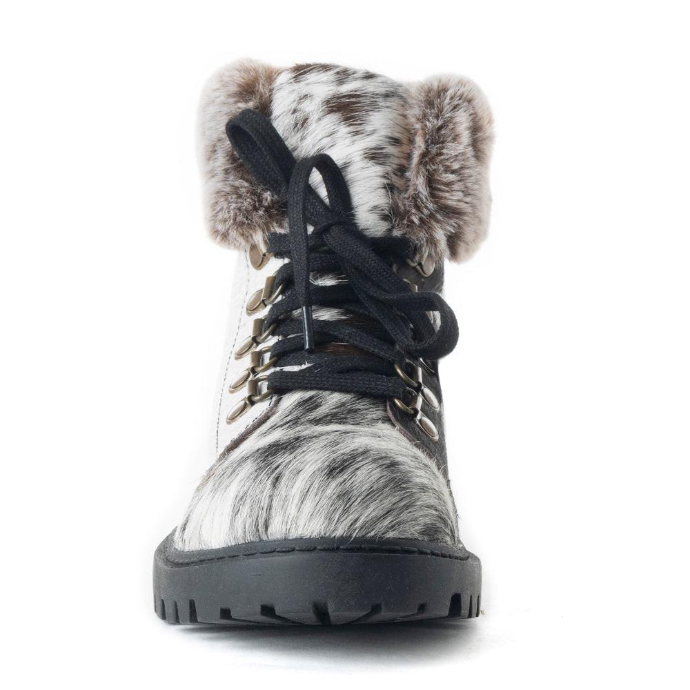 Myra Turbulent Hairon Leather Boots for Women – Fur Lining, Rugged Sole with Stylish Lace-Up Design for Winter Escapes