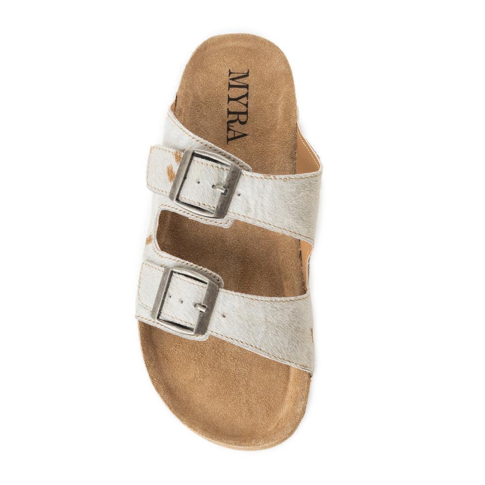 Myra Restful Hairon Leather Slides for Women – Adjustable Straps, Cork Footbed & Stylish Dual Buckle