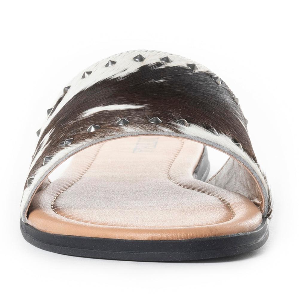 Myra Wild Dust Hairon Leather Slide Sandals â€“ Studded Flats for Women, Slip-On Comfort with Western Charm