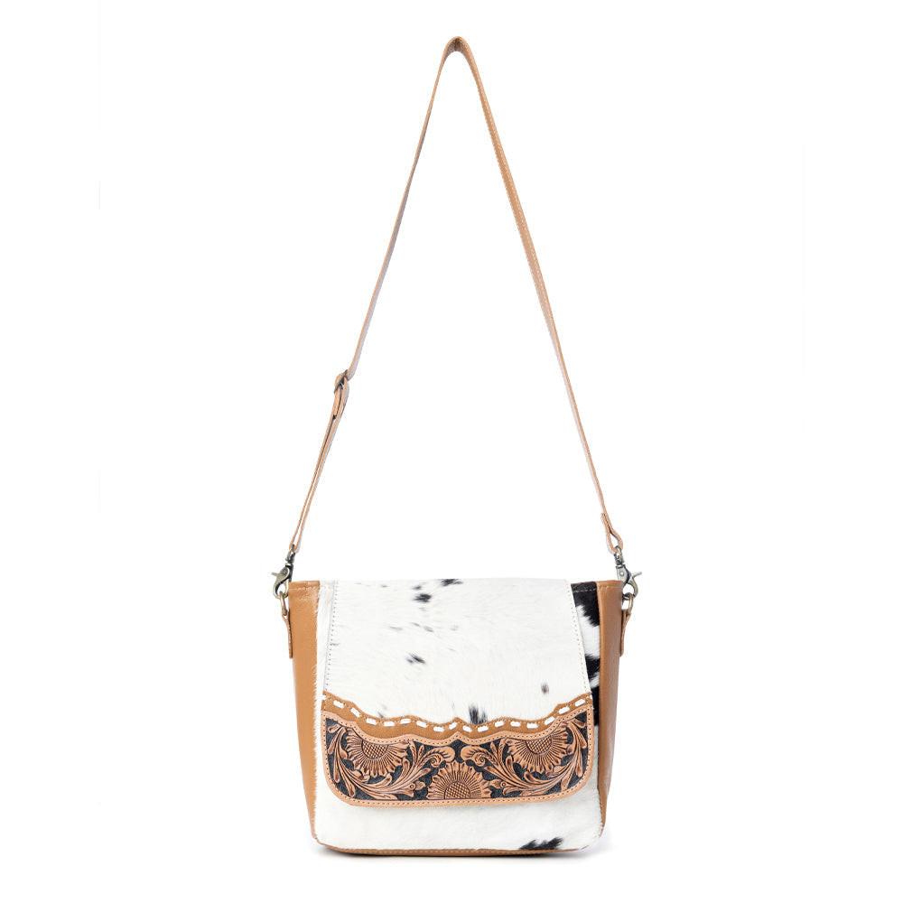 Myra Mangnifique Hairon Leather Crossbody Bag – Handtooled Flap, Concealed Carry Pocket & Adjustable Strap