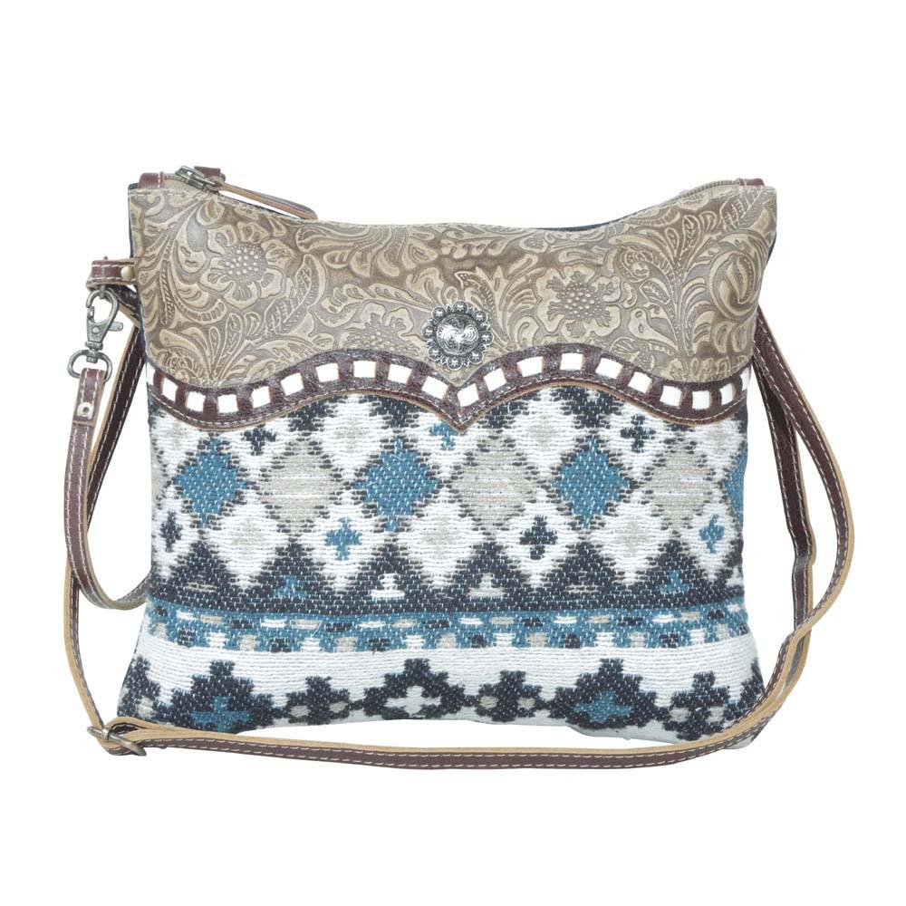 Myra Tincture Embossed Leather Crossbody Bag for Women Aztec Pattern, Adjustable Strap for Rodeo Style