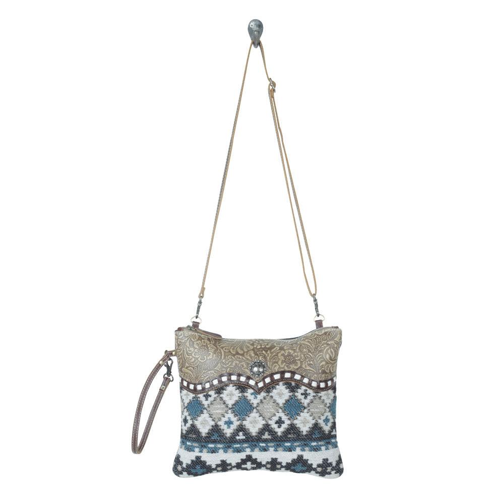 Myra Tincture Embossed Leather Crossbody Bag for Women Aztec Pattern, Adjustable Strap for Rodeo Style
