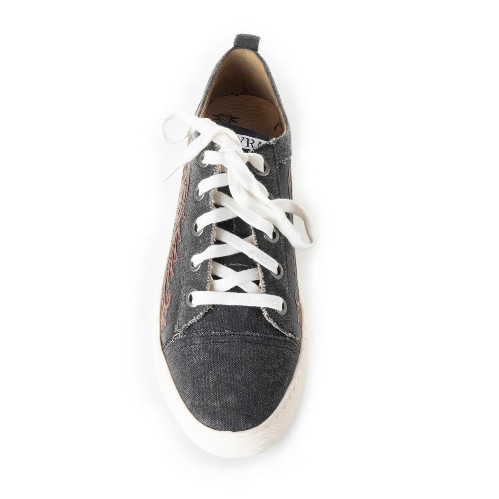 Myra Limited Edition Leather Sneakers for Women - Hand-Tooled Western Lace-Up Shoes with Textured Finish for Everyday Style